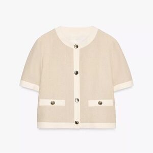 NWT Zara Light Beige Short Sleeve Blazer With Linen US Medium